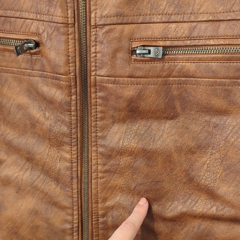 Men's Brown Faux Leather Biker Jacket size Large - Picture 3 of 10